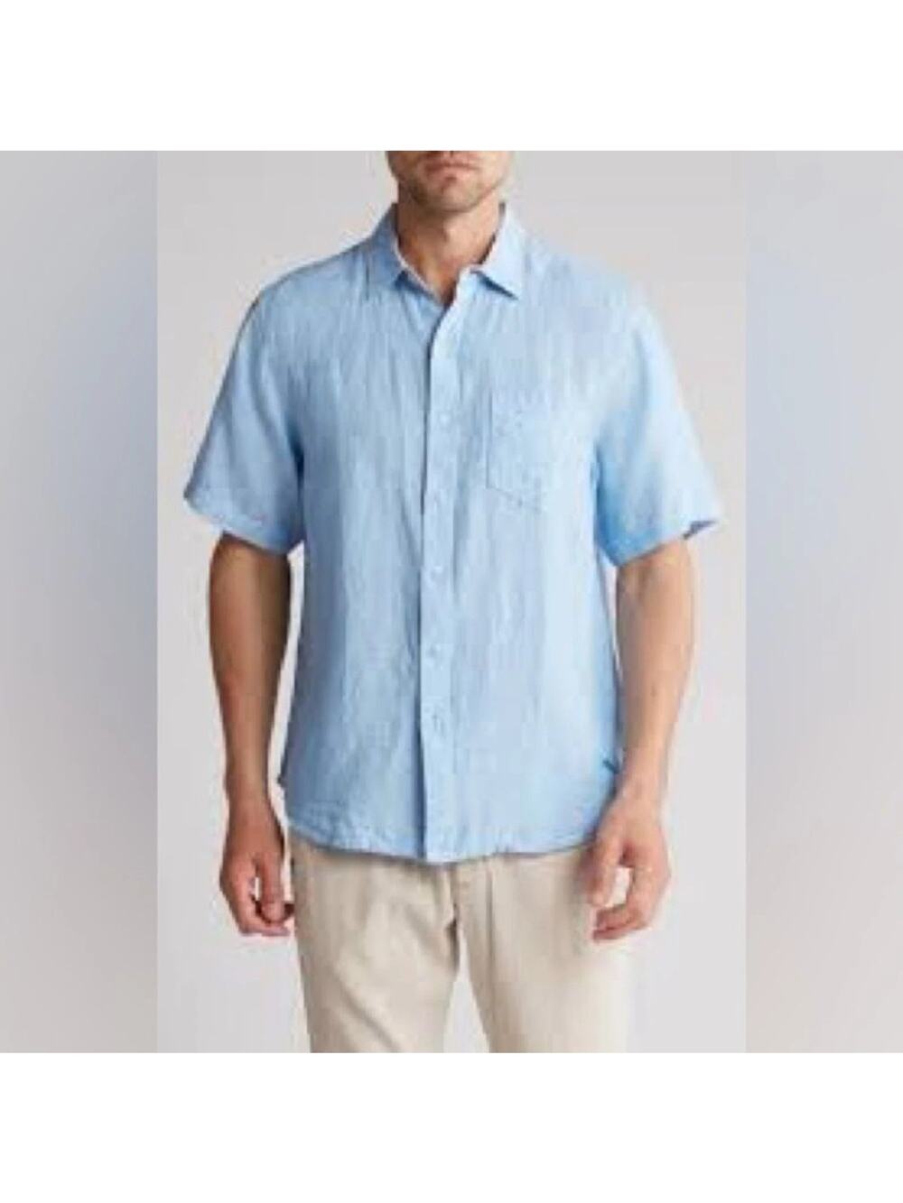 Tasso Elba Men’s Blue 100% Linen Y2K Short Sleeves Shirt Large A006626